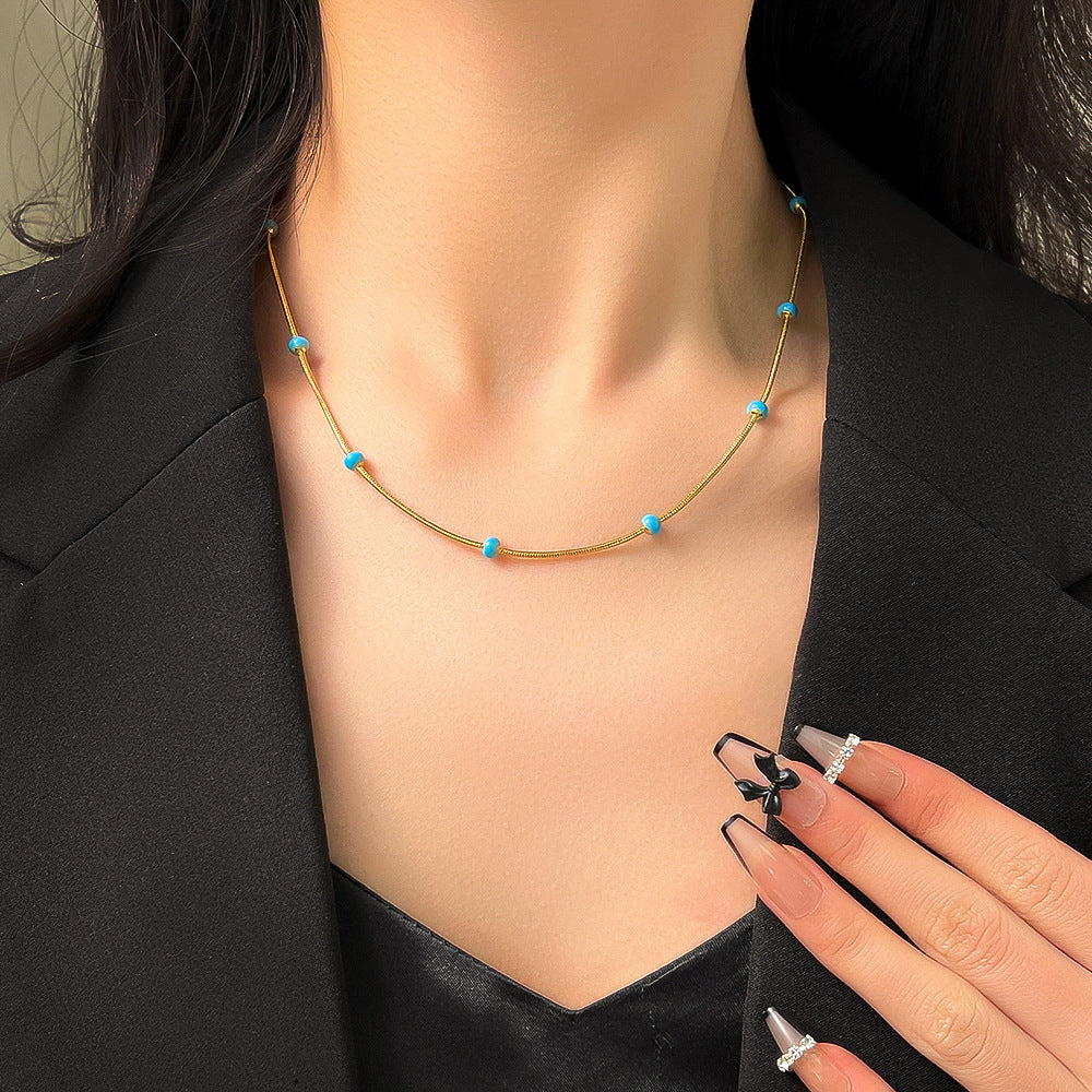 Titanium Steel Ball Drop Necklace – Minimalist Elegant Collar Chain for Women