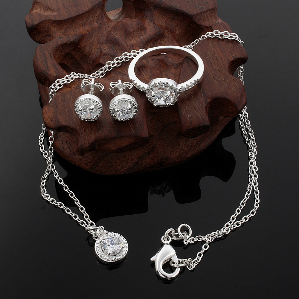 Elegant Zircon Jewelry Set Luxury Sparkling Necklace Earrings Bracelet Suit for Women