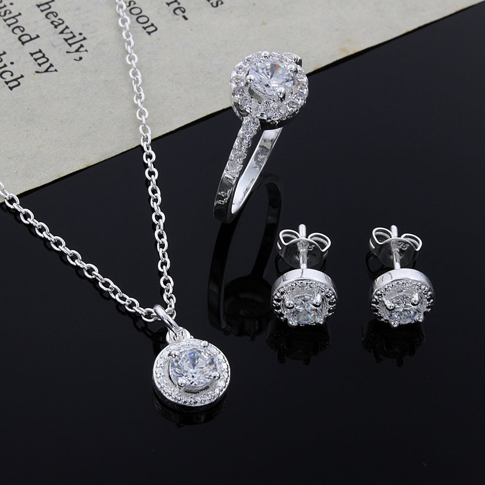 Elegant Zircon Jewelry Set Luxury Sparkling Necklace Earrings Bracelet Suit for Women