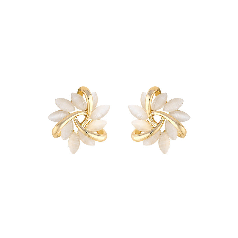 Elegant Cat’s Eye Flower Geometric Earrings