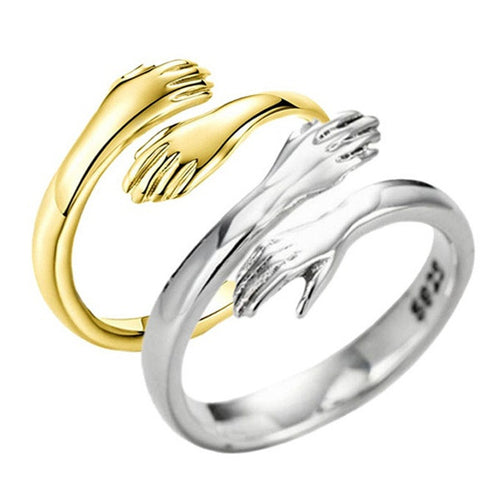 Adjustable Hug Hands Ring – Minimalist Alloy Open Ring for Women