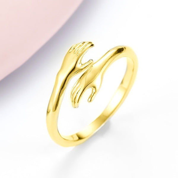 Adjustable Hug Hands Ring – Minimalist Alloy Open Ring for Women