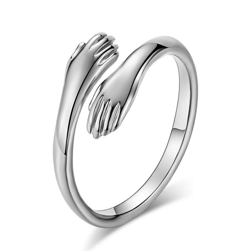 Adjustable Hug Hands Ring – Minimalist Alloy Open Ring for Women