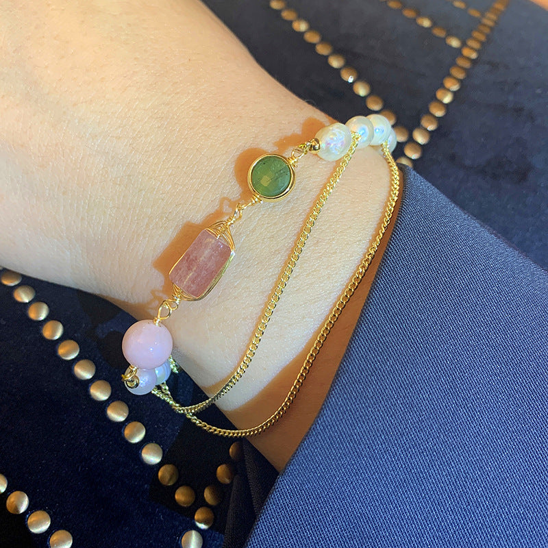 Freshwater Pearl & Strawberry Crystal Bracelet – Elegant Natural Women’s Jewelry