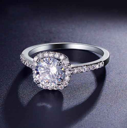 Elegant Silver Wedding Ring for Women – Square Cut Cubic Zirconia Luxury Engagement Band
