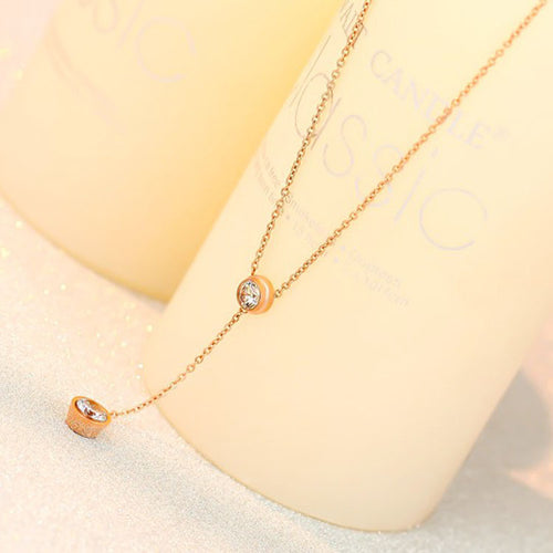 18K Rose Gold Plated Stainless Steel Necklace – Elegant Single Stone Jewelry