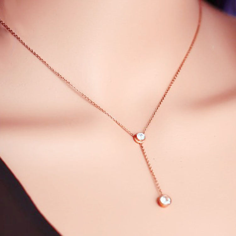 18K Rose Gold Plated Stainless Steel Necklace – Elegant Single Stone Jewelry