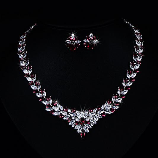 Elegant Zircon Flower Stud Necklace Set Sparkling Luxury Jewelry for Women