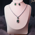 Dark Green Pendant Jewelry Set – Elegant Necklace & Earrings for Women