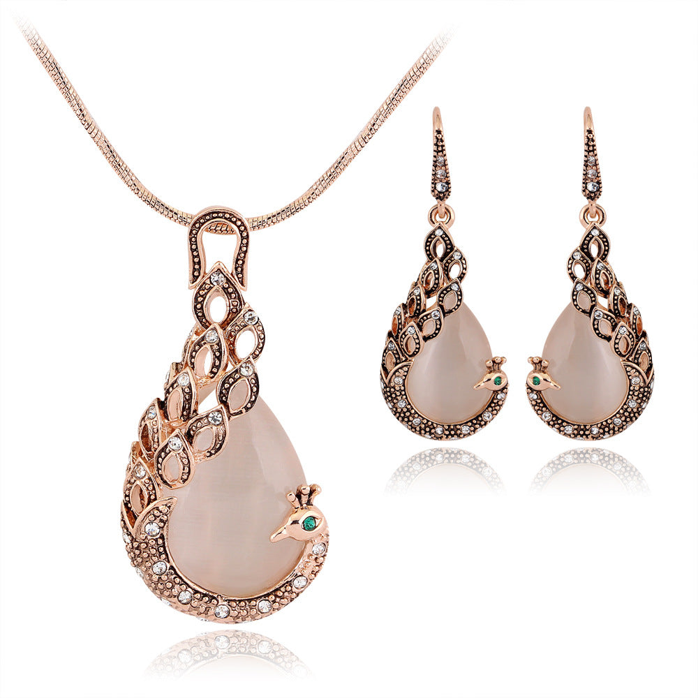 Elegant Peacock Jewelry Set Luxury Necklace Earrings Bracelet Sparkling Women Fashion
