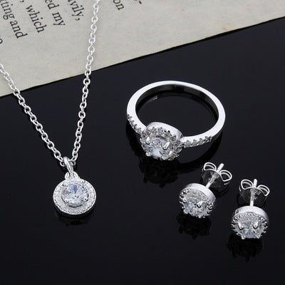 Elegant Zircon Jewelry Set Luxury Sparkling Necklace Earrings Bracelet Suit for Women
