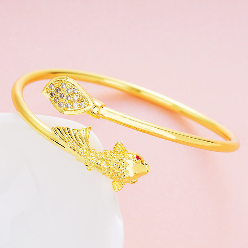 Gold Color Copper Charm Bracelet for Women – Open Fashion Bangle Jewelry
