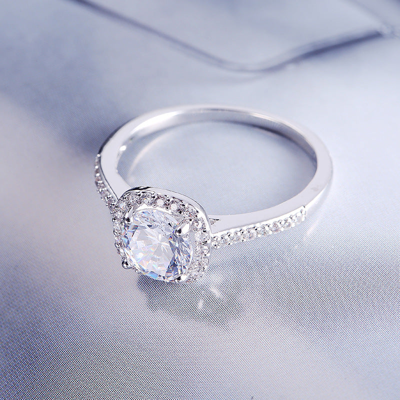 Elegant Silver Wedding Ring for Women – Square Cut Cubic Zirconia Luxury Engagement Band