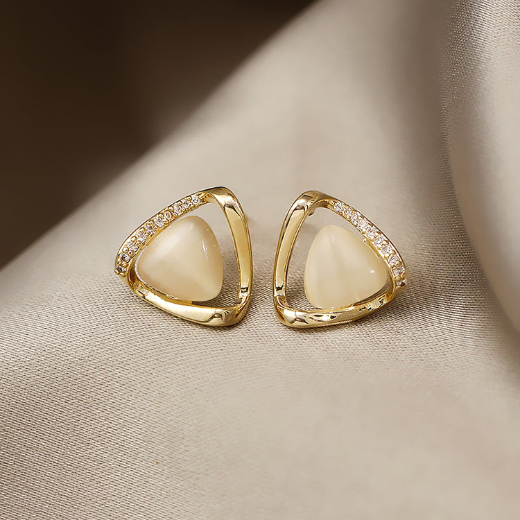 Elegant Cat’s Eye Flower Geometric Earrings