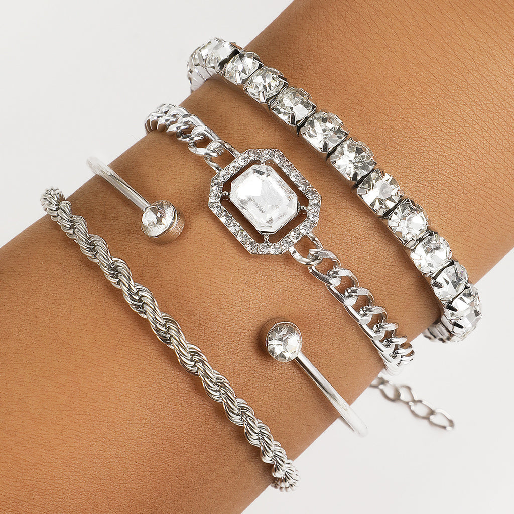 Bohemian 4PCS Crystal Bracelet Set – Vintage Twisted Cuff Fashion Jewelry for Women