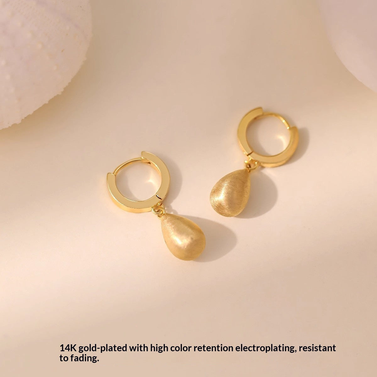 Elegant 18K Gold Plated Matte Brushed Waterdrop Earrings for Women Fashion