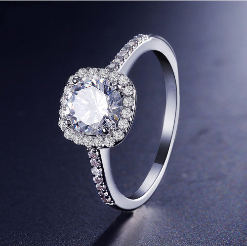 Elegant Silver Wedding Ring for Women – Square Cut Cubic Zirconia Luxury Engagement Band