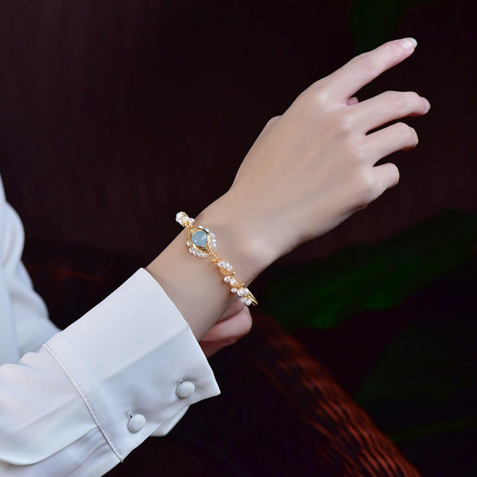Gold Plated Pearl Bracelet for Women – Vintage Braided Cuff Fashion Jewelry