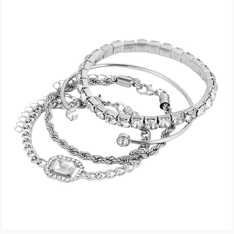 Bohemian 4PCS Crystal Bracelet Set – Vintage Twisted Cuff Fashion Jewelry for Women