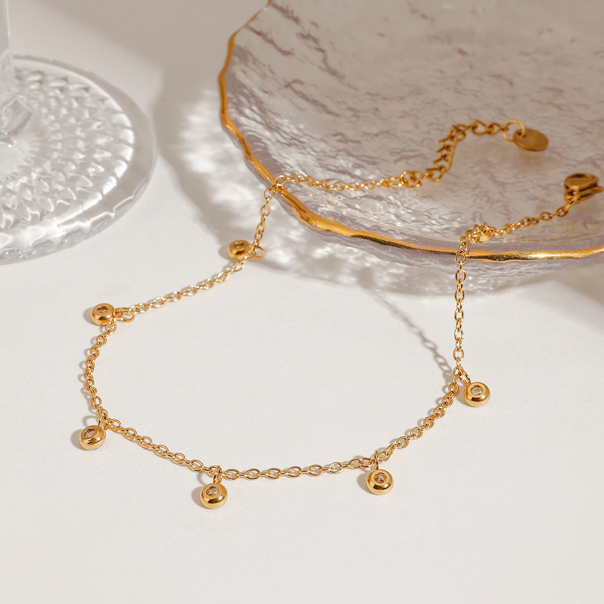 Stainless Steel Zircon Anklet Elegant All Match Jewelry for Women Daily Wear