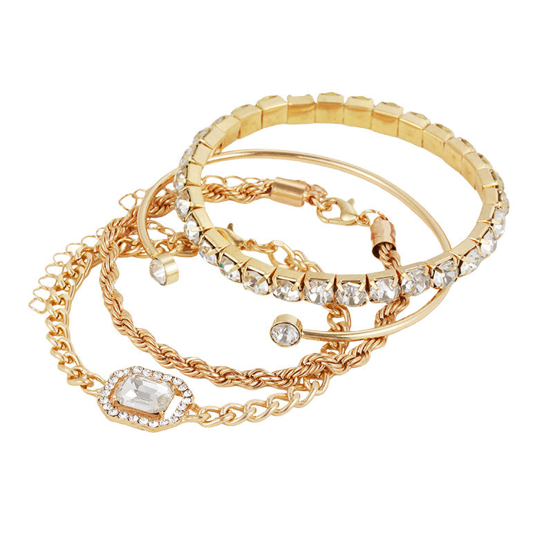 Bohemian 4PCS Crystal Bracelet Set – Vintage Twisted Cuff Fashion Jewelry for Women