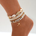 Resort Style Starfish Shell Rice Bead Anklet for Elegant Summer Beach Look