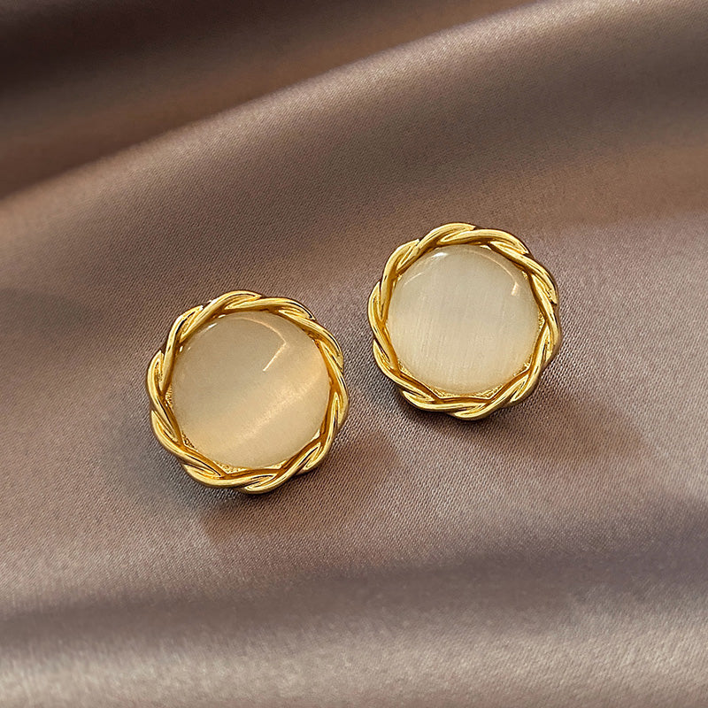 Elegant Cat’s Eye Flower Geometric Earrings