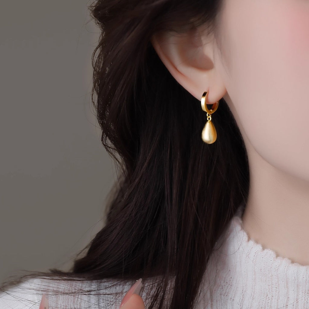 Elegant 18K Gold Plated Matte Brushed Waterdrop Earrings for Women Fashion