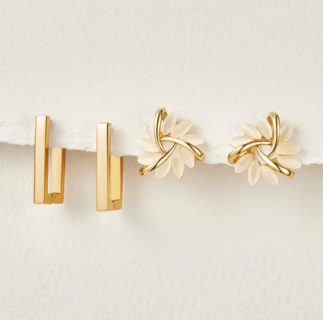 Elegant Cat’s Eye Flower Geometric Earrings