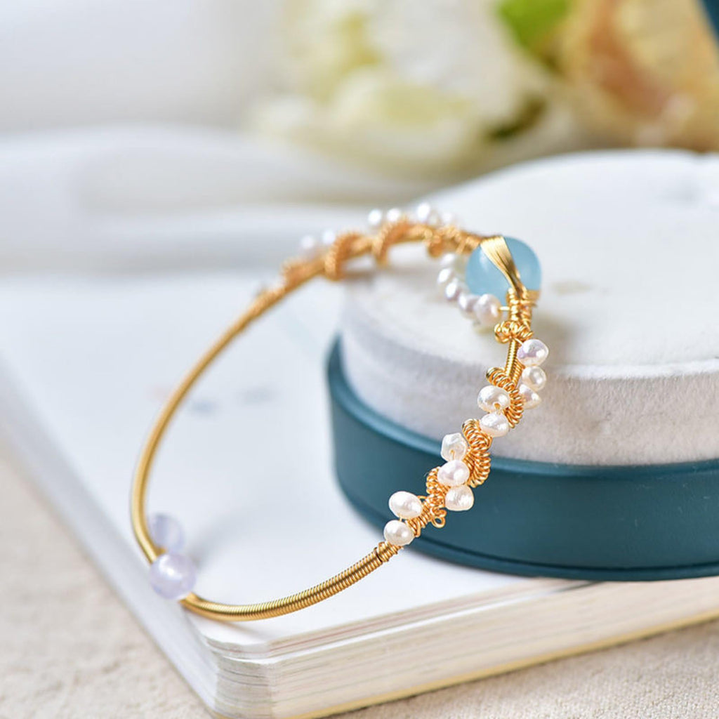 Gold Plated Pearl Bracelet for Women – Vintage Braided Cuff Fashion Jewelry