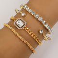 Bohemian 4PCS Crystal Bracelet Set – Vintage Twisted Cuff Fashion Jewelry for Women