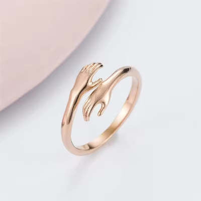 Adjustable Hug Hands Ring – Minimalist Alloy Open Ring for Women
