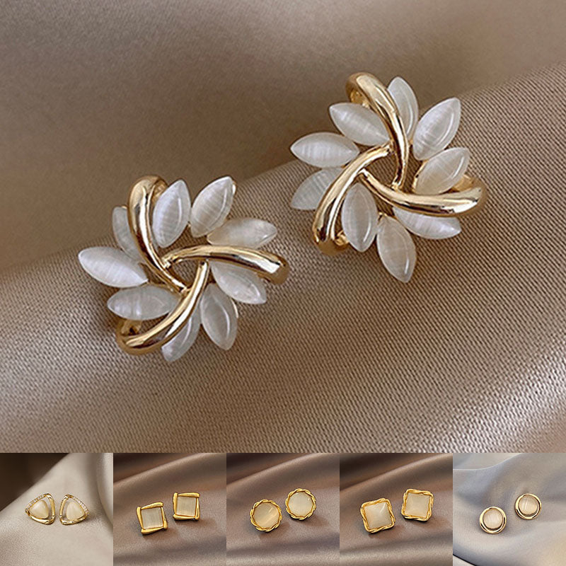 Elegant Cat’s Eye Flower Geometric Earrings