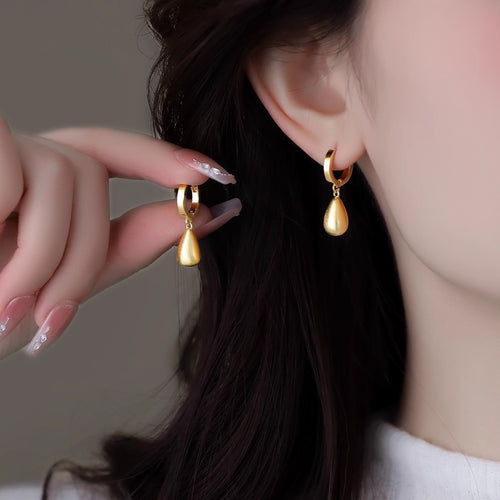 Elegant 18K Gold Plated Matte Brushed Waterdrop Earrings for Women Fashion